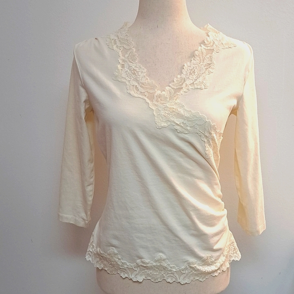 Coldwater Creek cream cotton/ spandex blouse